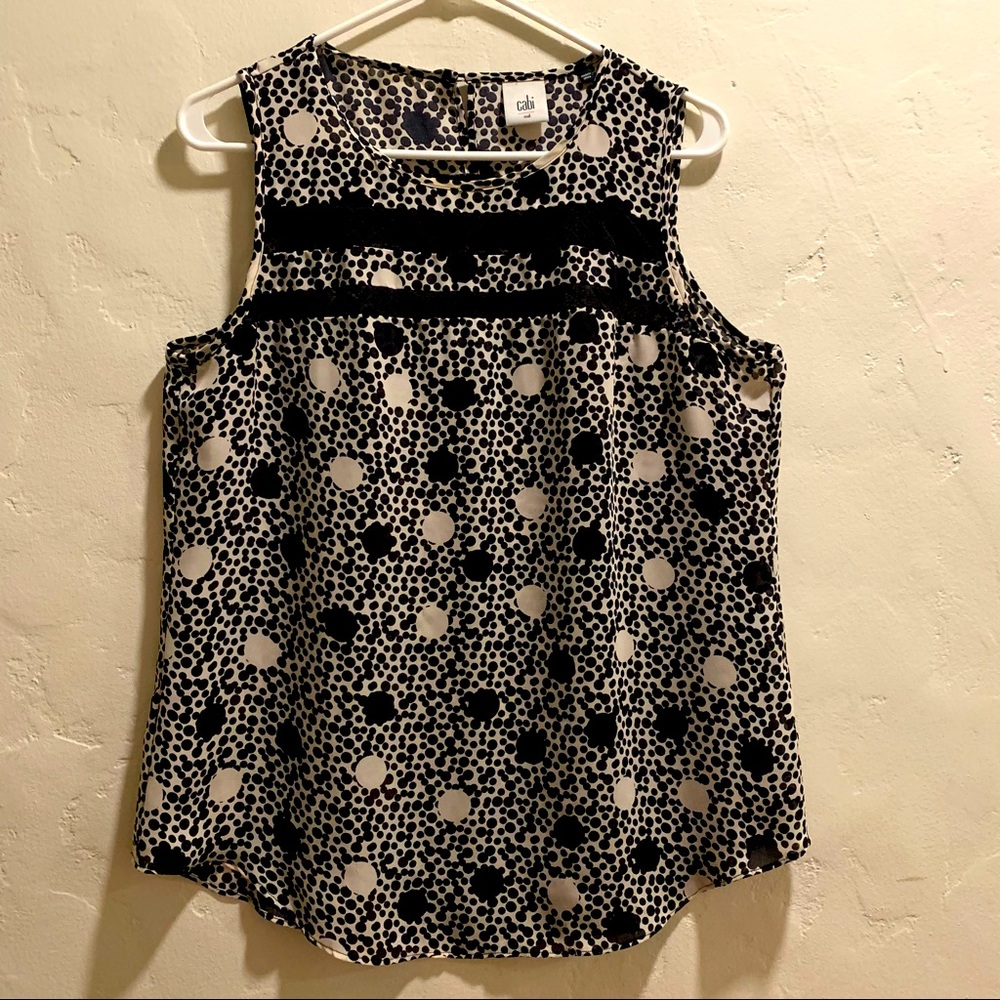 Cabi Top Dots & Lace Sleeveless Size Medium